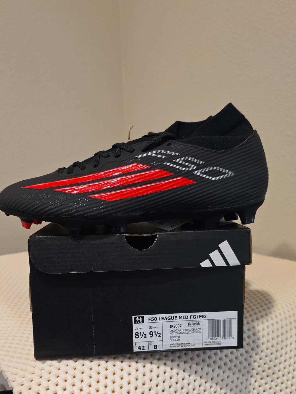 adidas F50 League Mid FG Soccer Cleats - Black with Red Accents. Size 8.5M/9.5W